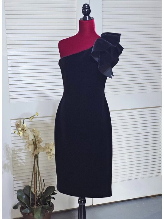 Eliza J Dresses & Skirts - Eliza J Womens Black Velvet One-Shoulder Ruffle Detail Cocktail Dress Sz 10 2810
